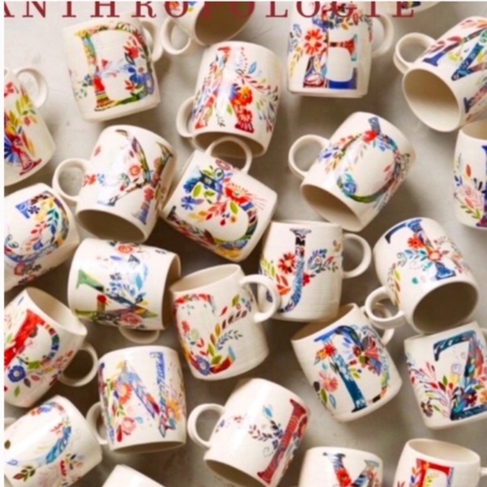 Anthropologie Monogram Letter E Coffee Mug Starla Halfmann Petal Palette Cup - Picture 4 of 9